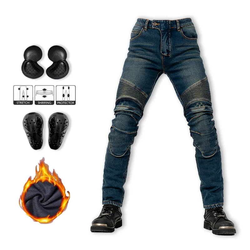 Men Winter Motorcycle Jeans Motocross Blue Pants Racing Protective Gear Rider Pants Anti-fall New Outdoor Riding Motos Trousers