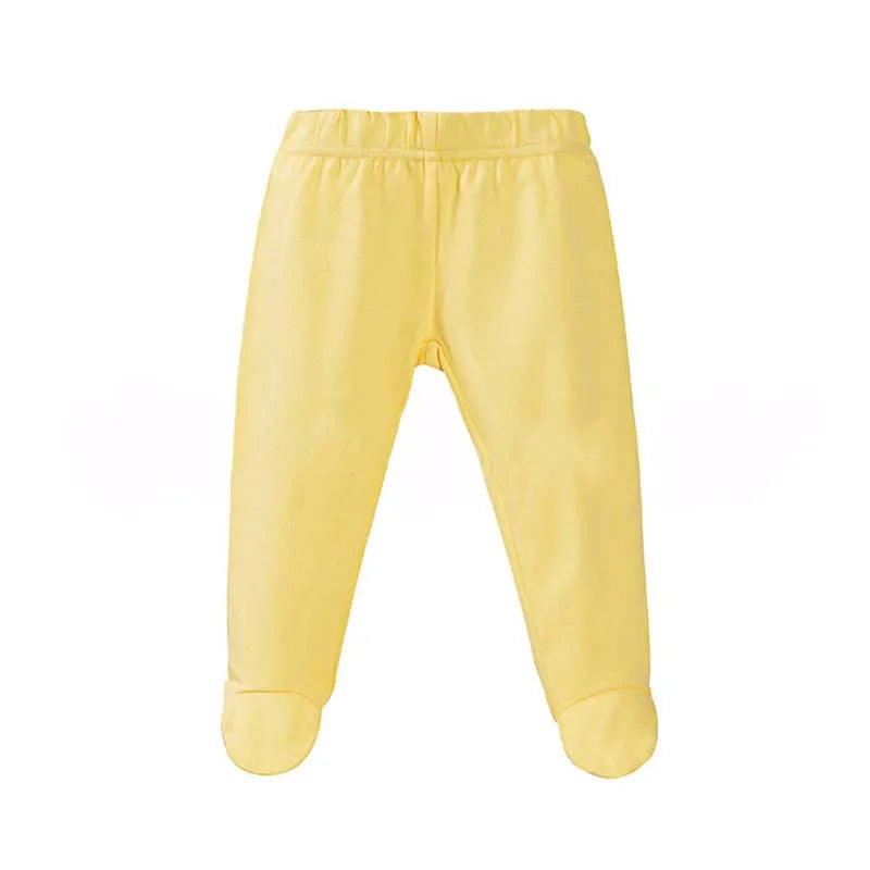 Newborn Baby Boys Girls Pants 0 To 12 Months 100% Cotton Leggings Solid Color Foot Wrap Elastic Waist Trousers Baby Clothing