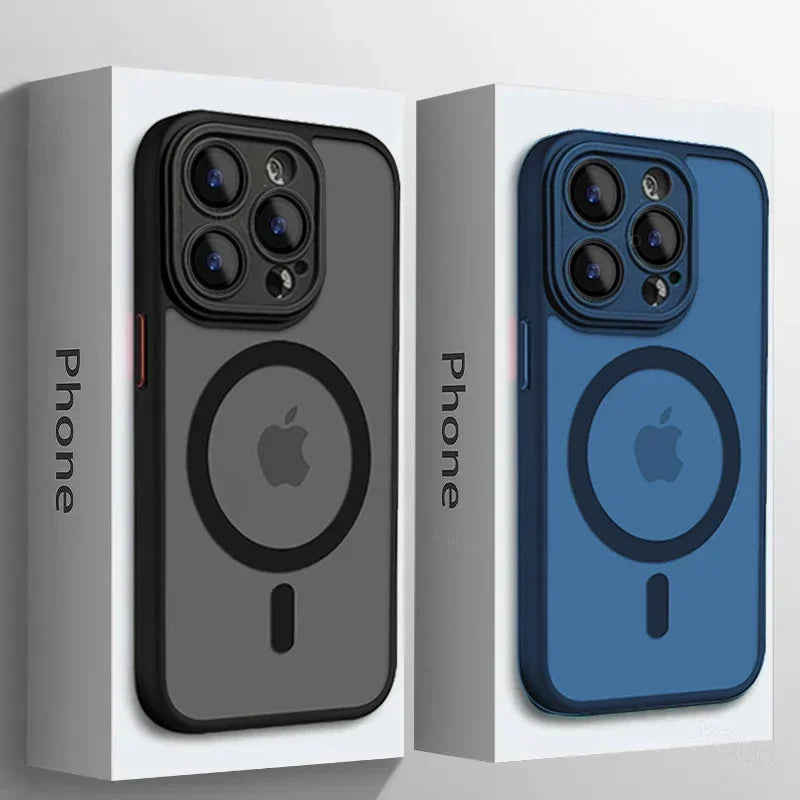 Original Case For iPhone 17 Air 16 15 14 13 12 11 Pro Max Plus For Magsafe Magnetic Wireless Charge Lens Protector Matte Cover