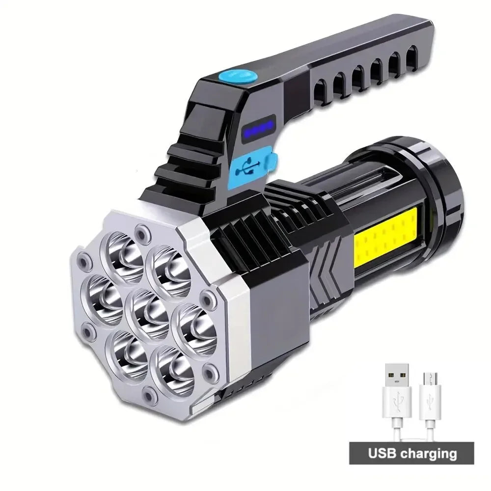 7LED High-Power Flashlight With USB Charging COB Side Light - Suitable For Portable Flashlights Such As Fishing, Camping, Hiking