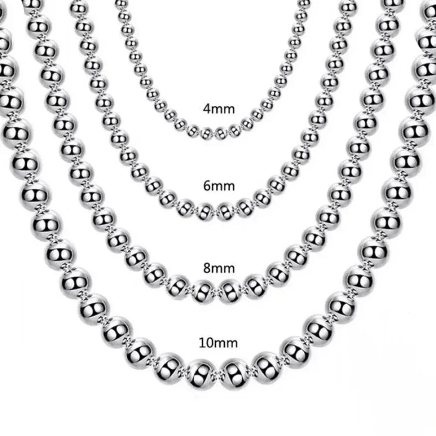 Hot 925 Sterling Silver 4MM/6MM/8MM/10MM Smooth Beads Ball Chain Necklace For Women Men Fashion Jewelry wedding accessories