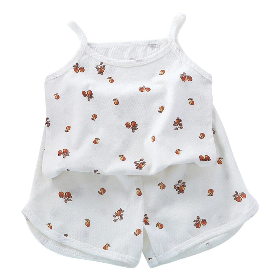 2 Pcs Children's Vest Sets Kids A-class Cartoon Print Girl Camisoles Baby Summer Clothes Shorts Girls' Home Clothes Pajama Sets