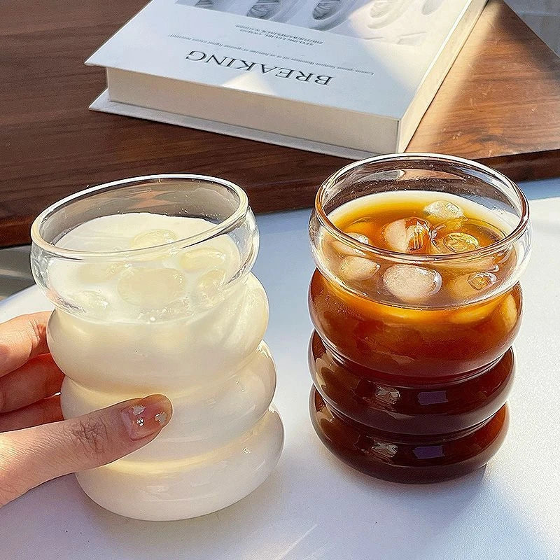 Transparant Drinking Glass Cup Creative Wave Shape Iced Coffee Tumbler Cup Juice Milk Tea Mug Drinkware Water Glasses Ripple Mug