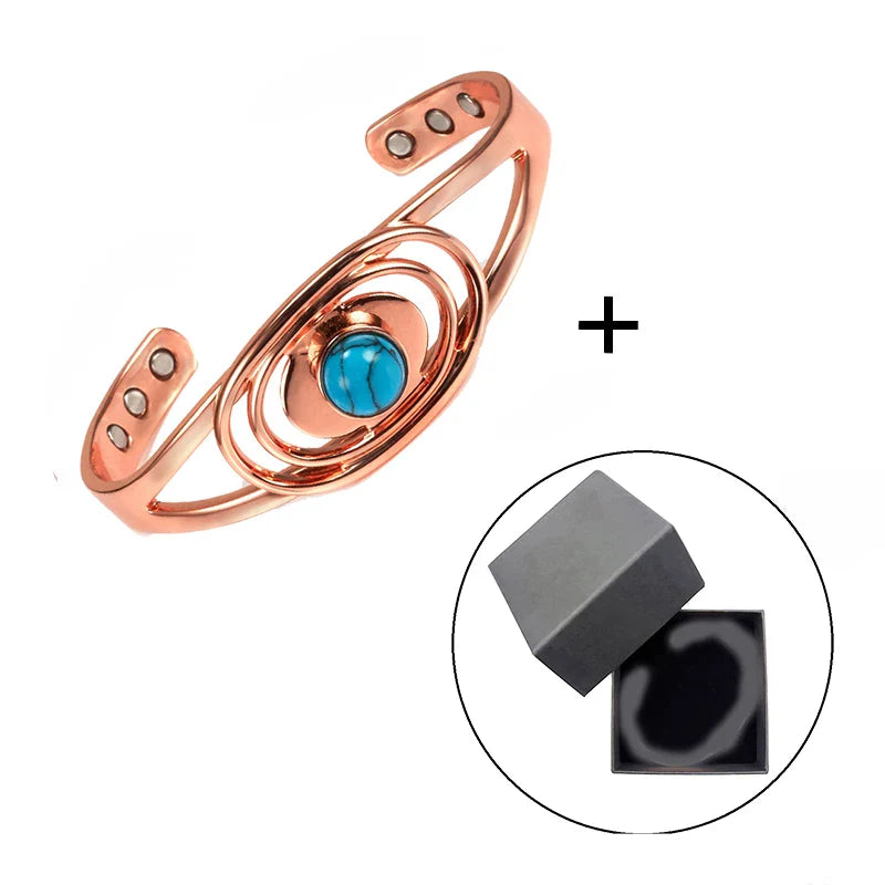 Magnetic Pure Copper Bracelets For Women Blue Stone Adjustable Open Cuff Health Bangles Fashion Jewelry