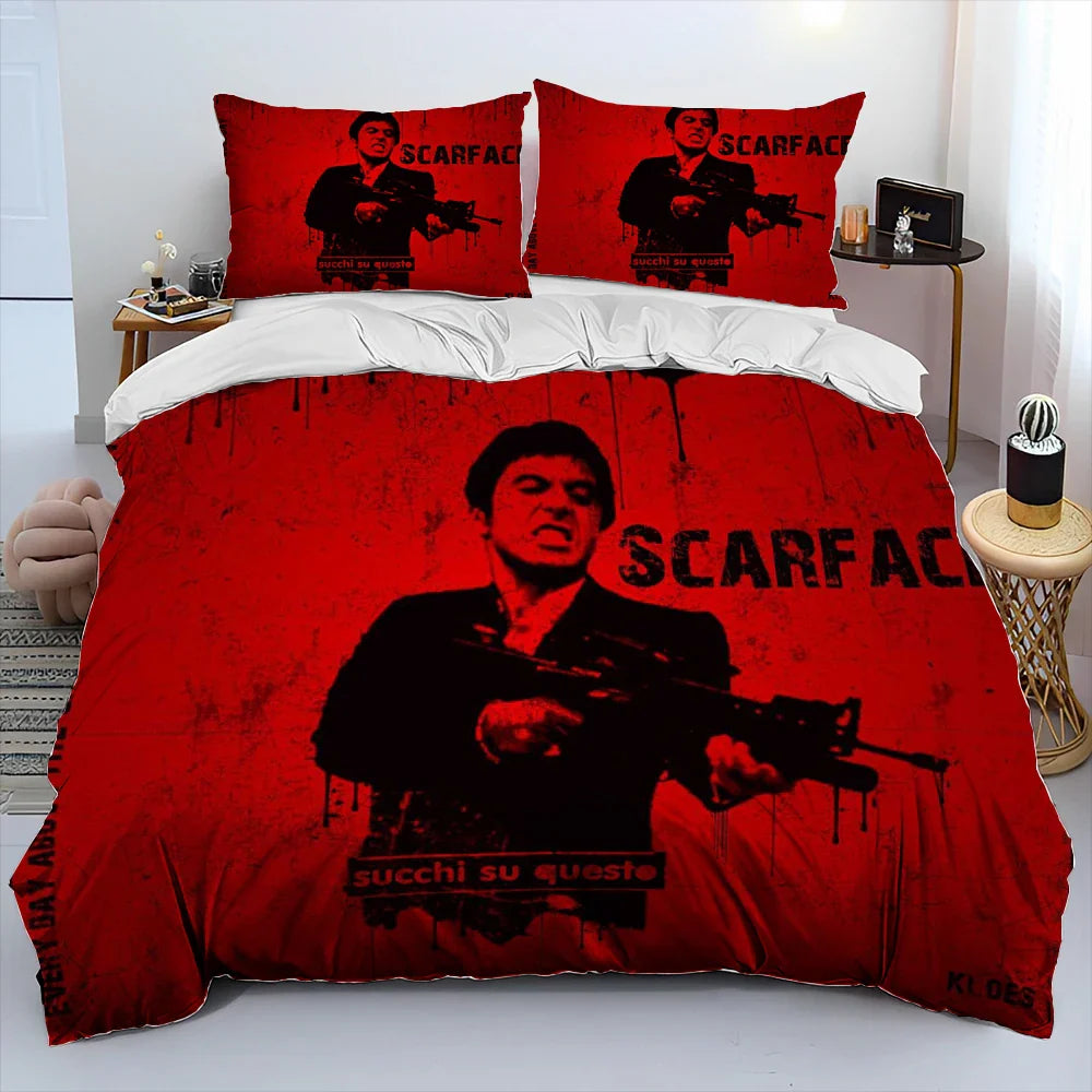 Movie Scarface Tony 3D Printing Comforter Bedding Set,Duvet Cover Bed Set Quilt Cover Pillowcase,King Queen Size Bedding Set Kid