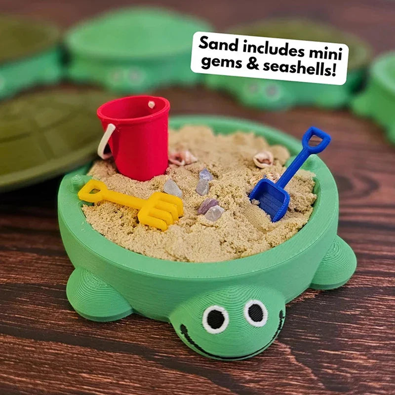 Portable turtle sandbox children's beach toy cute green turtle shaped plastic sand basin can be used to hold sand without tools