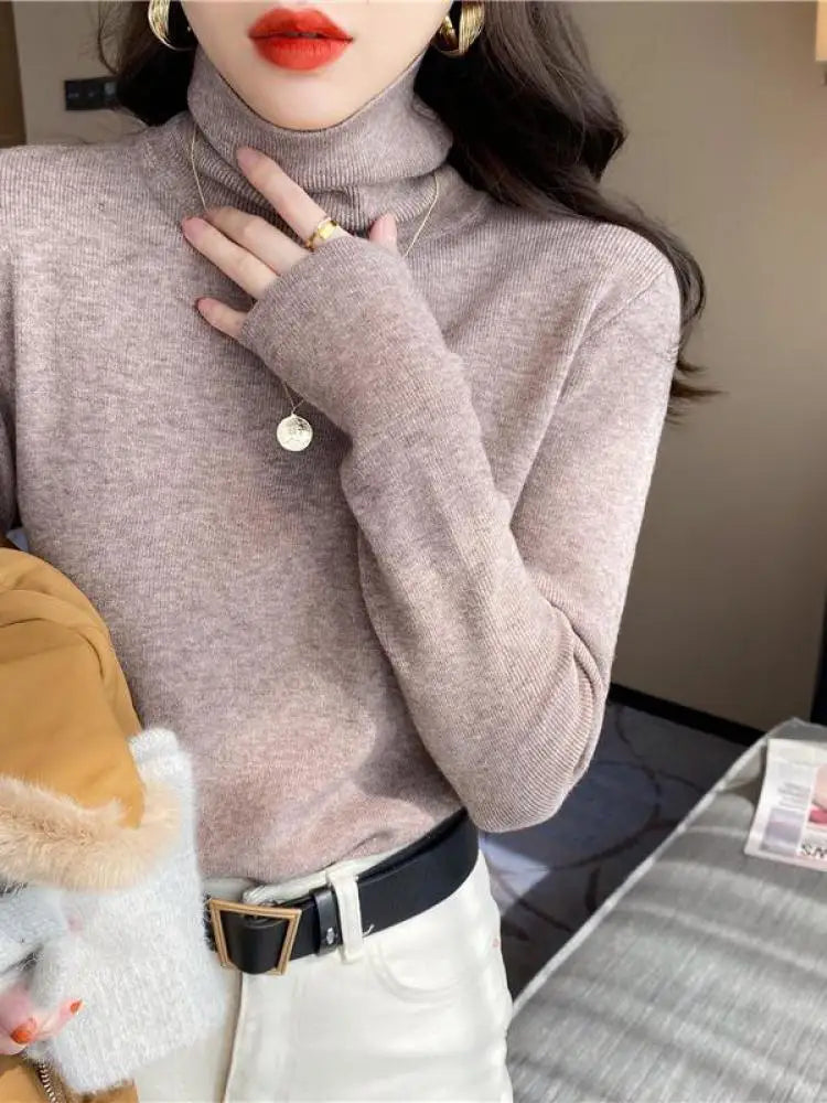 2025 autumn winter Basic Slim soft solid color turtleneck Sweater Pullover Women Casual Long Sleeve chic bottom knitted Jumper