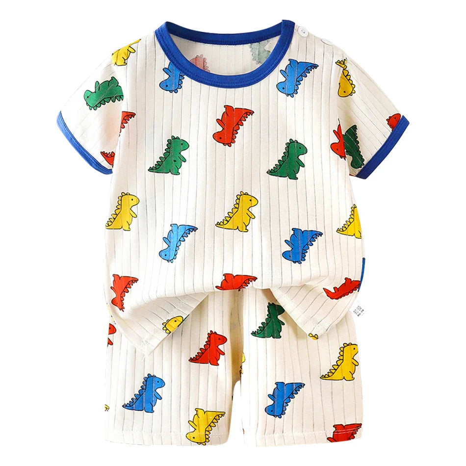 2 Pcs Dinosaur Print T-shirt Set Children's Cartoon Pajamas Sets Boys Kid's Short Sleeve Summer Korean Style Baby Girl Clothes