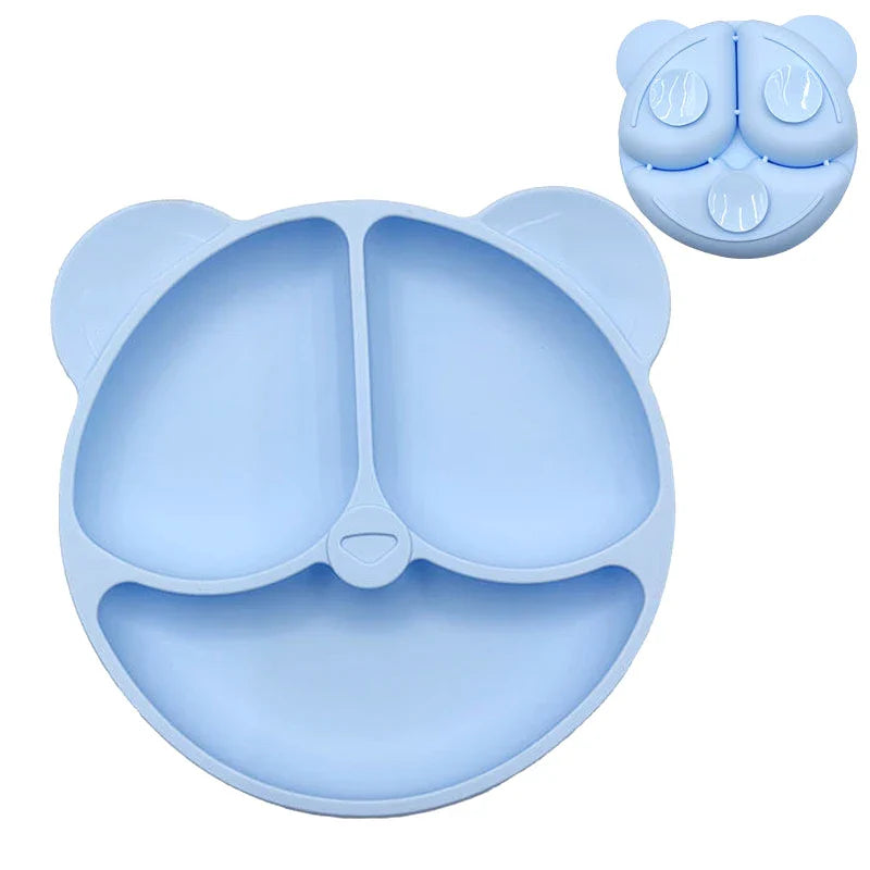 2024New Baby Safe  Silicone Suker Plate Cartoon Children Dishes Feeding Toddler Training Tableware Retro Kids Smile Face Plate